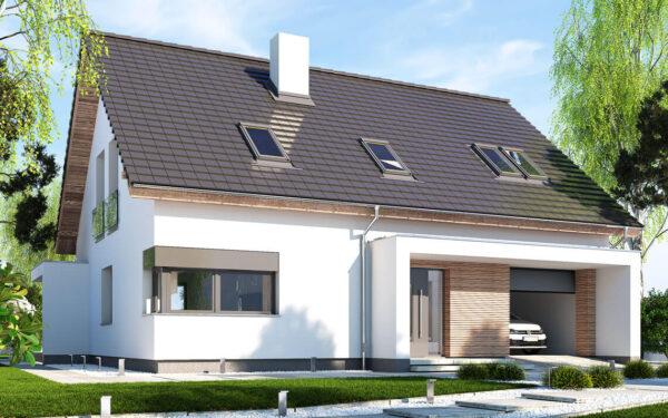 Projekt domu z poddaszem Ewa Lux Modern widok od strony frontowej 2