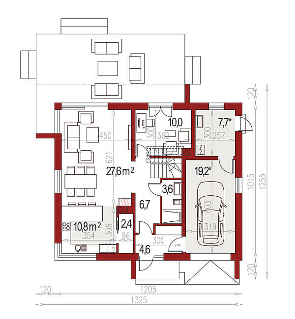 Projekt domu z poddaszem Ewa Lux Modern rzut parteru